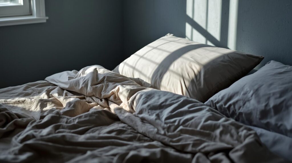 A messy bed of a man struggling with sex addiction